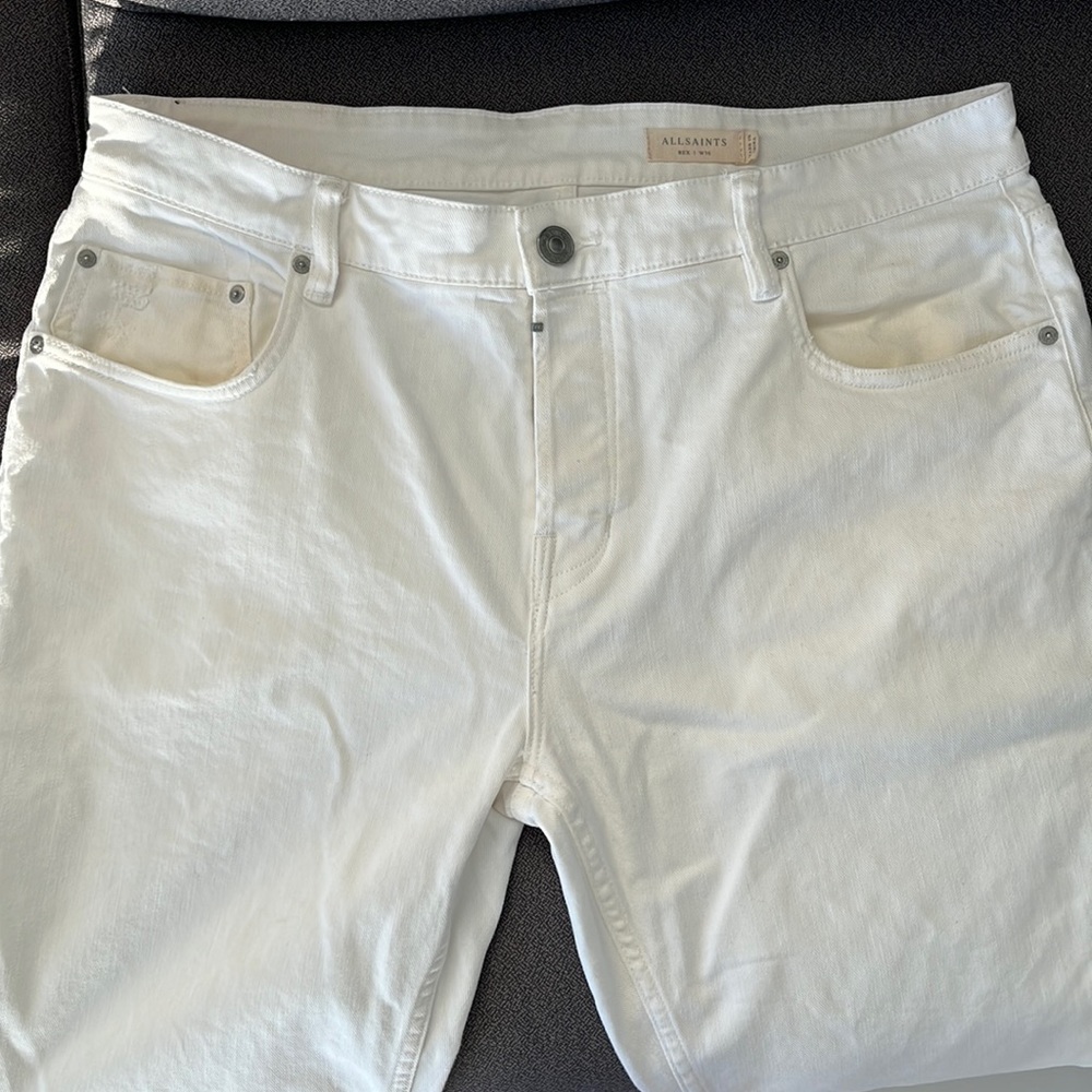 All Saints Men’s Rex White Jeans size 36 inseam 30” button fly